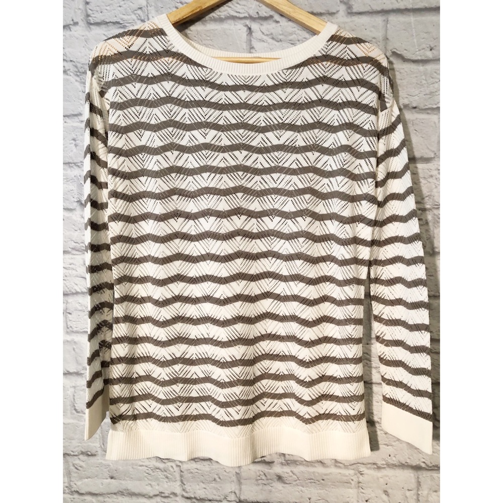Loft Pointelle knit chevron stripe sweater